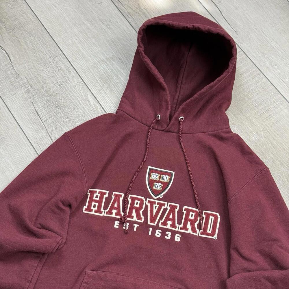 Y2K Champion Harvard University Hoodie Maroon Size S Embroidered Logo EST 1636 - Picture 5 of 8